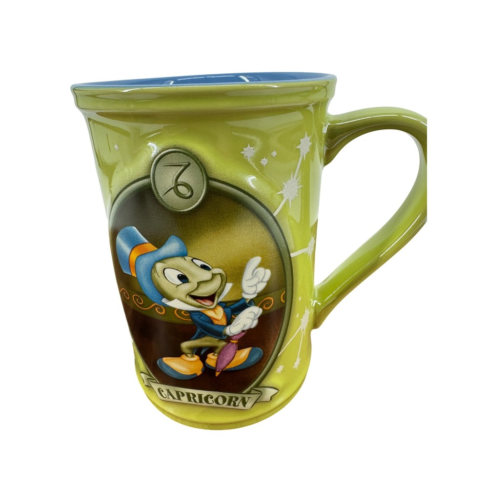 Disney Store Jiminy Cricket Capricorn Zodiac Mug Green Blue Ceramic 5.5" Cup